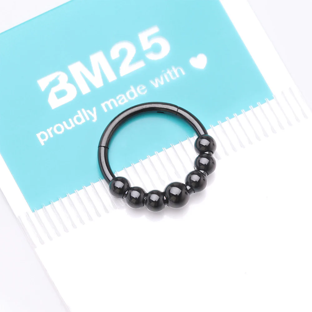 Implant Grade Titanium Blackline Cascading Bali Beads Clicker Hoop Ring - Image 5