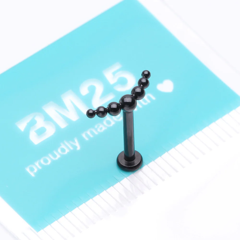 Implant Grade Titanium Blackline Crescent Arc Bali Beads Top Internally Threaded Flat Back Stud Labret - Image 4