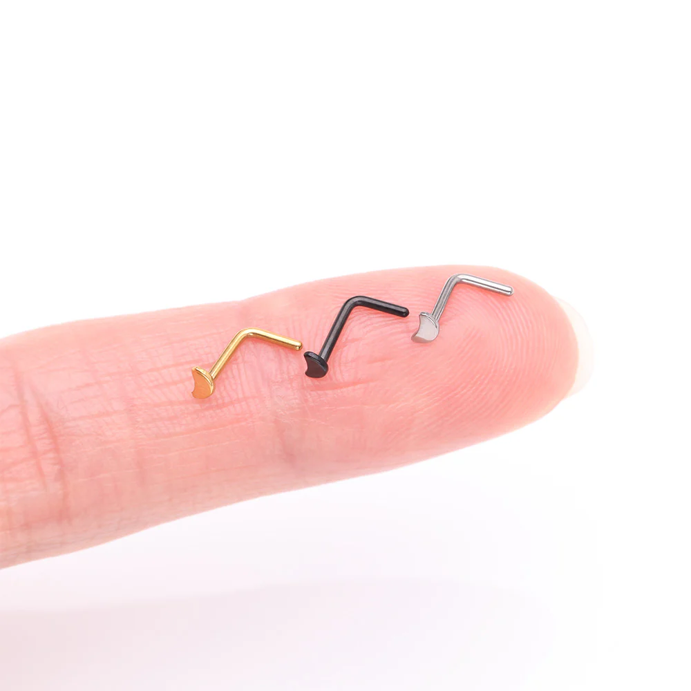 Implant Grade Titanium Blackline Crescent Moon Icon L-Shaped Nose Ring - Image 4