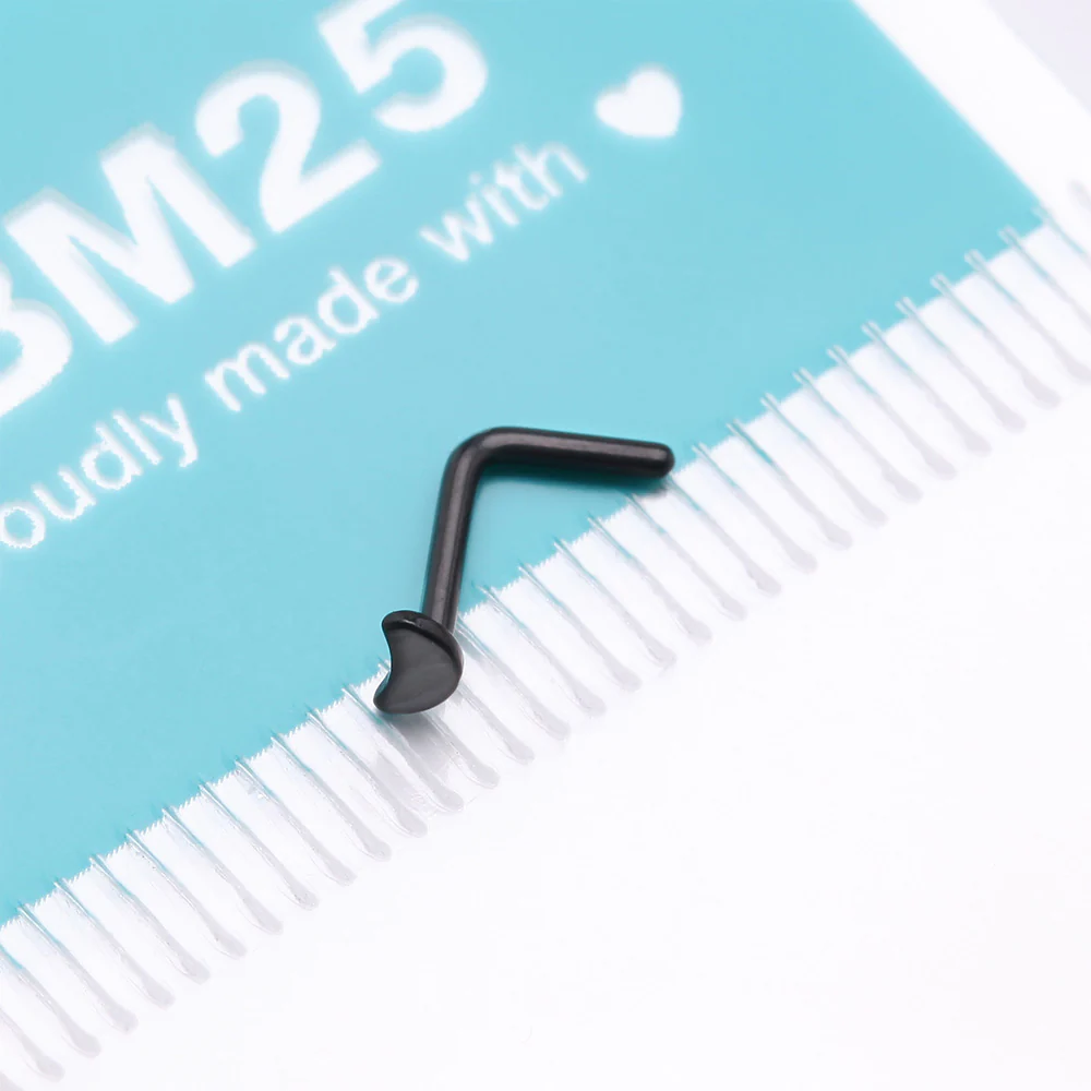 Implant Grade Titanium Blackline Crescent Moon Icon L-Shaped Nose Ring - Image 5