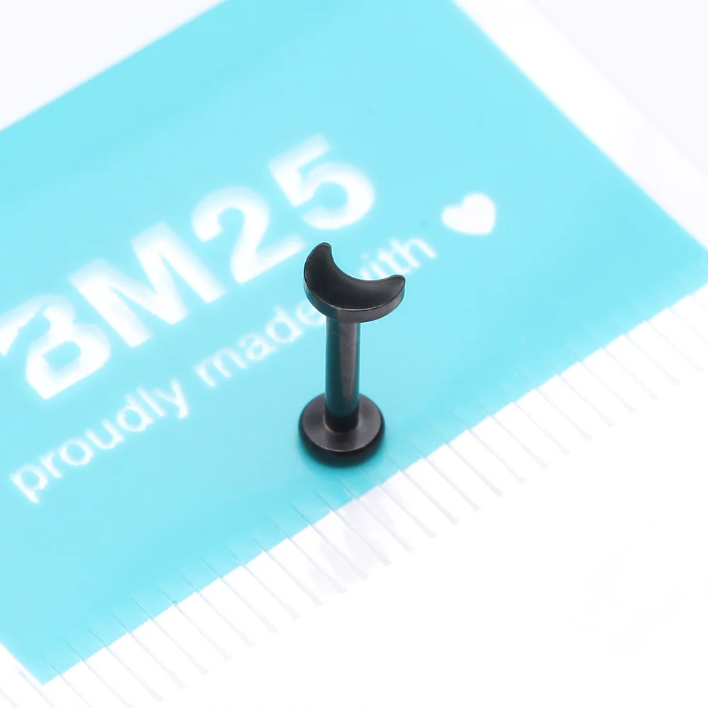 Implant Grade Titanium Blackline Crescent Moon Top Internally Threaded Flat Back Stud Labret - Image 4