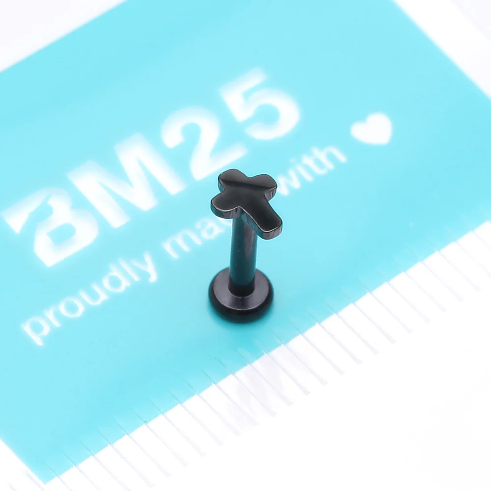 Implant Grade Titanium Blackline Cross Top Internally Threaded Flat Back Stud Labret - Image 4