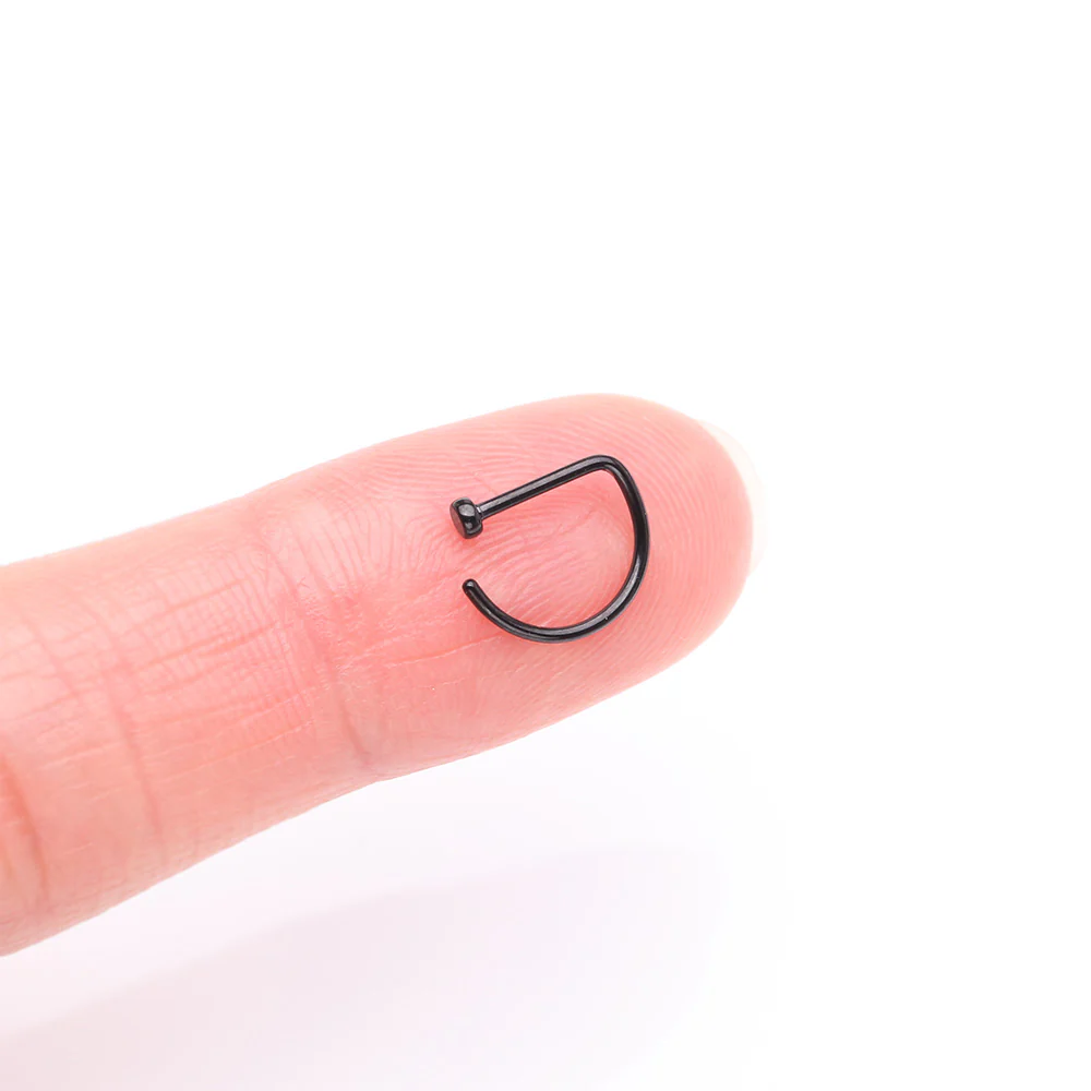 Implant Grade Titanium Blackline D-Shaped Flat Circle Top Nose Hoop - Image 3