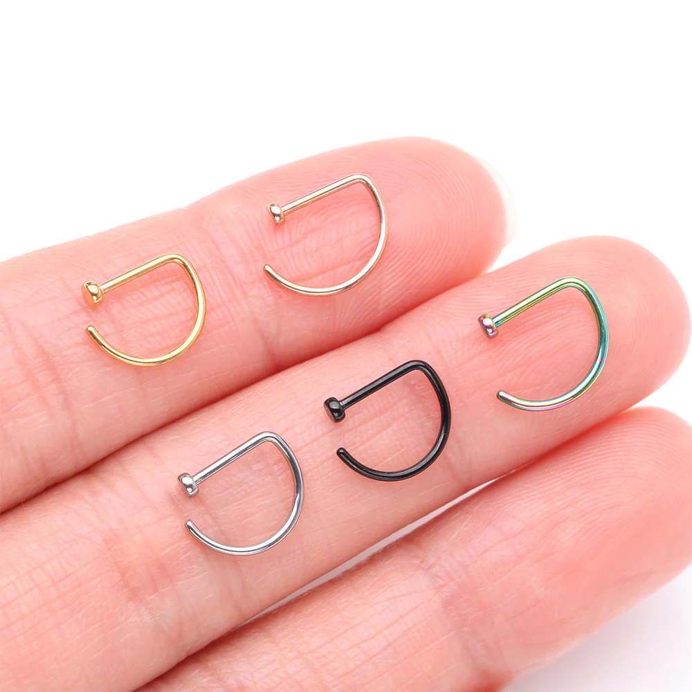 Implant Grade Titanium Blackline D-Shaped Flat Circle Top Nose Hoop - Image 4