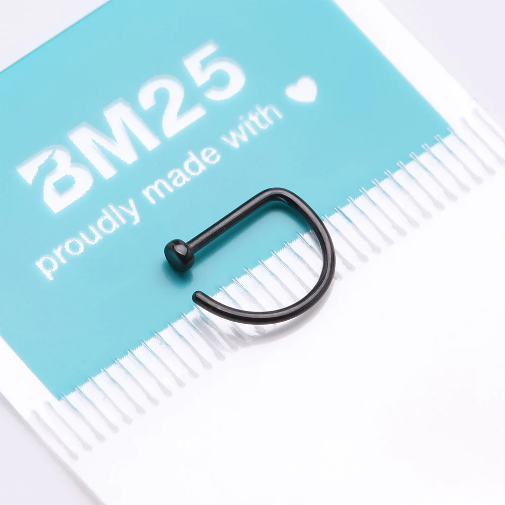 Implant Grade Titanium Blackline D-Shaped Flat Circle Top Nose Hoop - Image 5