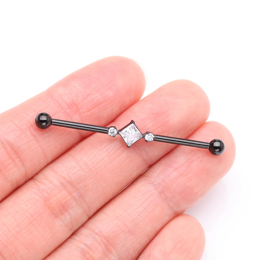 Implant Grade Titanium Blackline Diamante Sparkle Internally Threaded Industrial Barbell - Image 3