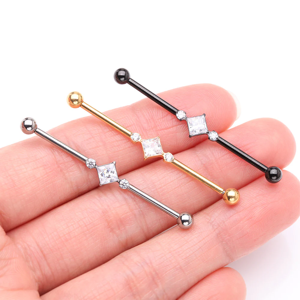 Implant Grade Titanium Blackline Diamante Sparkle Internally Threaded Industrial Barbell - Image 4