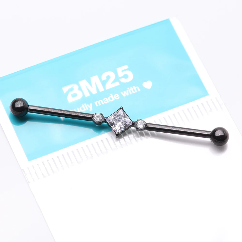 Implant Grade Titanium Blackline Diamante Sparkle Internally Threaded Industrial Barbell - Image 5
