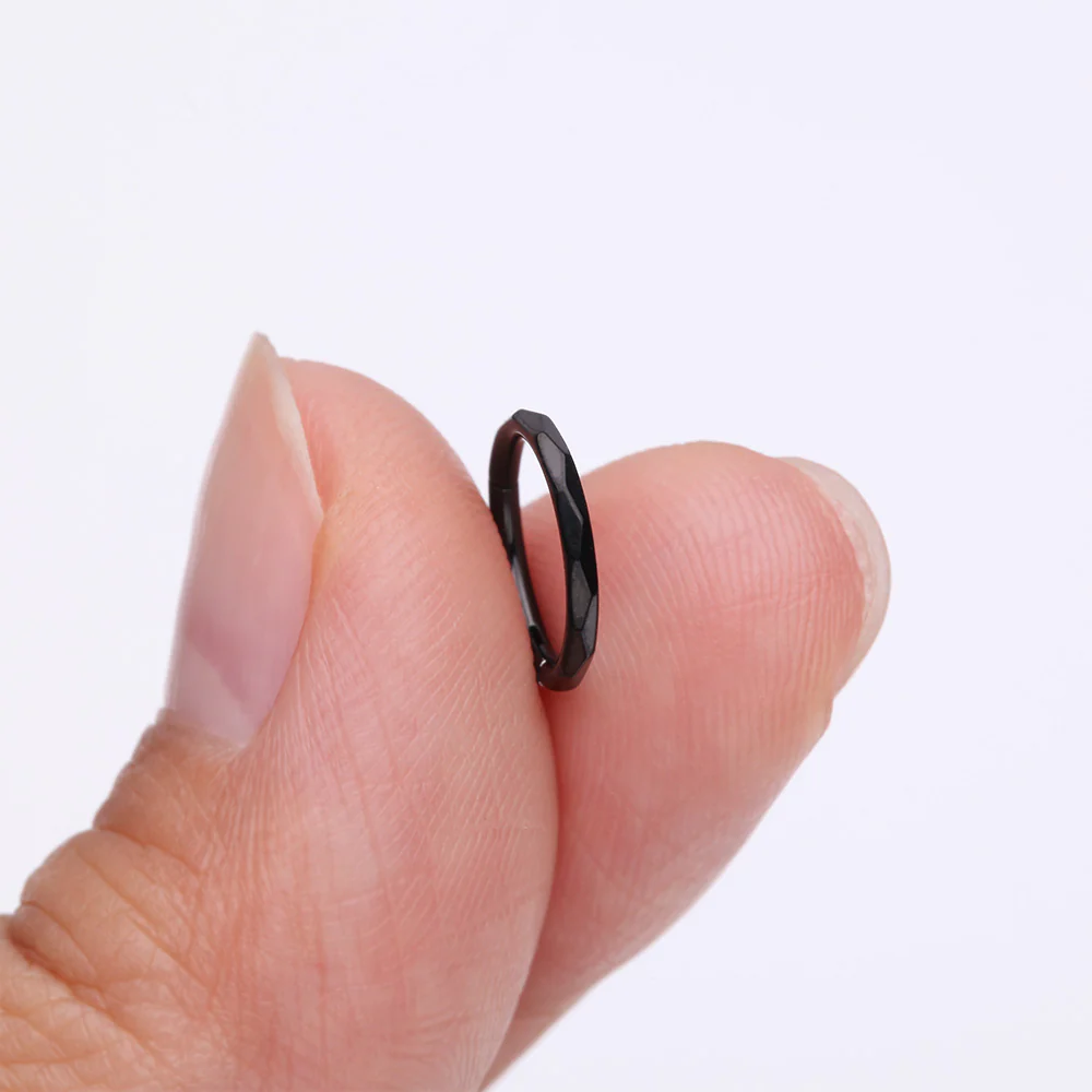 Implant Grade Titanium Blackline Diamond Cut Faceted Seamless Clicker Hoop Ring - Image 3