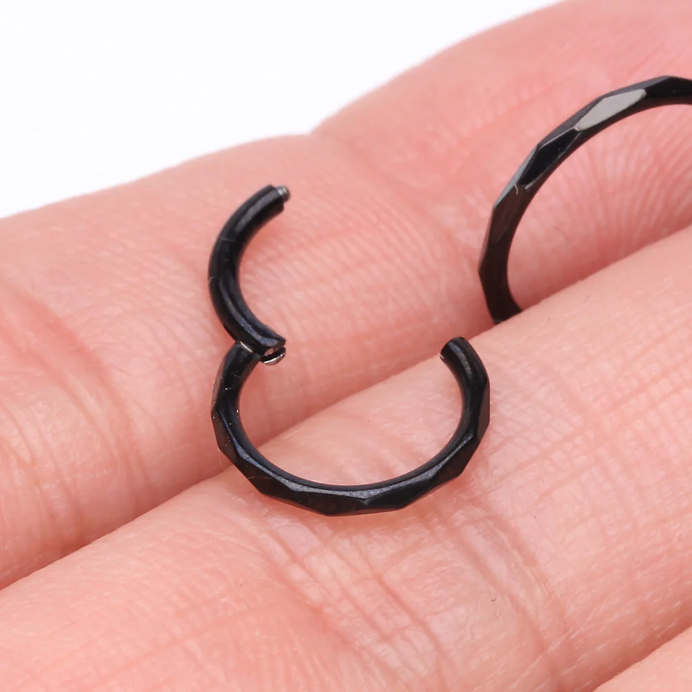 Implant Grade Titanium Blackline Diamond Cut Faceted Seamless Clicker Hoop Ring - Image 4