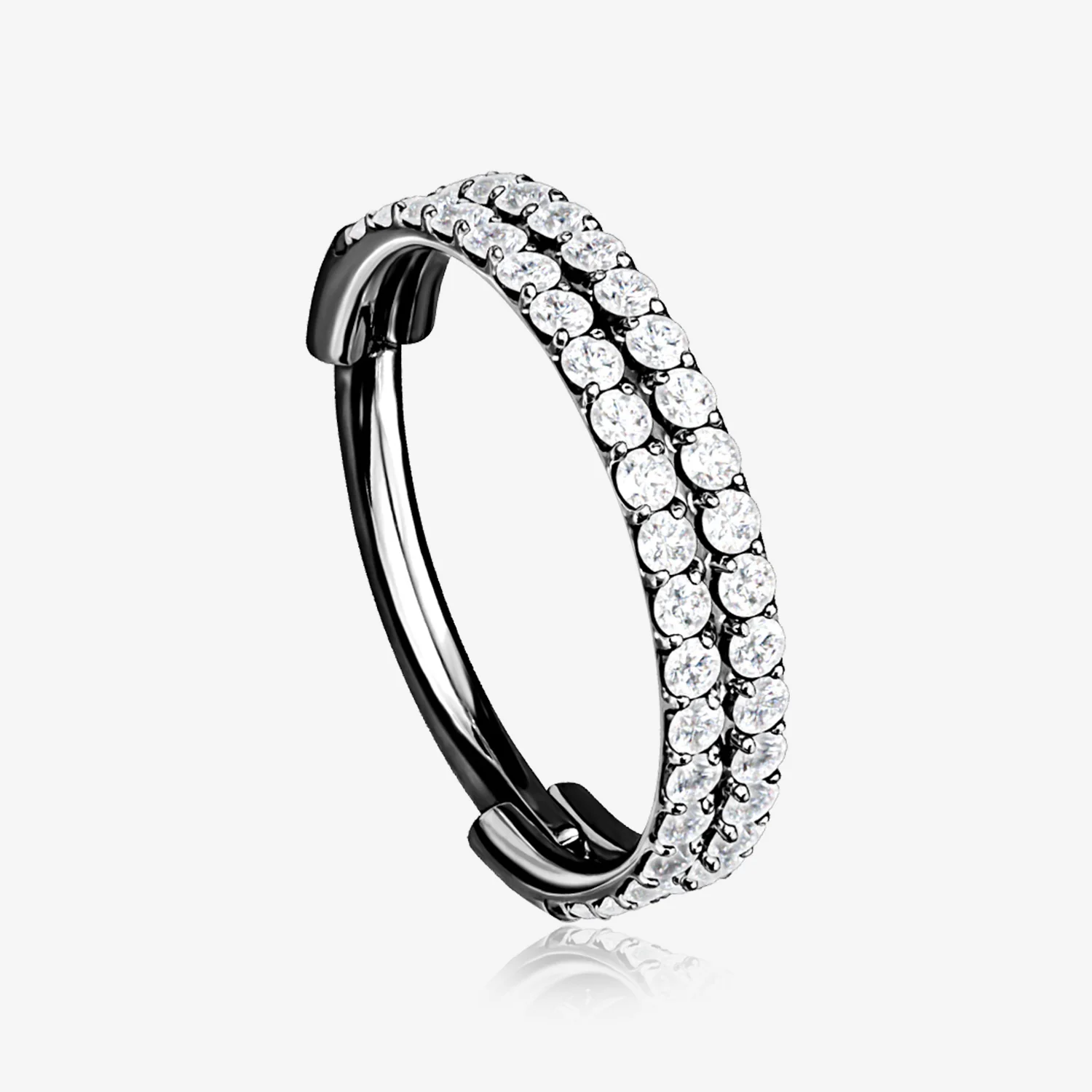 Implant Grade Titanium Blackline Double Lined Gems Seamless Clicker Hoop Ring