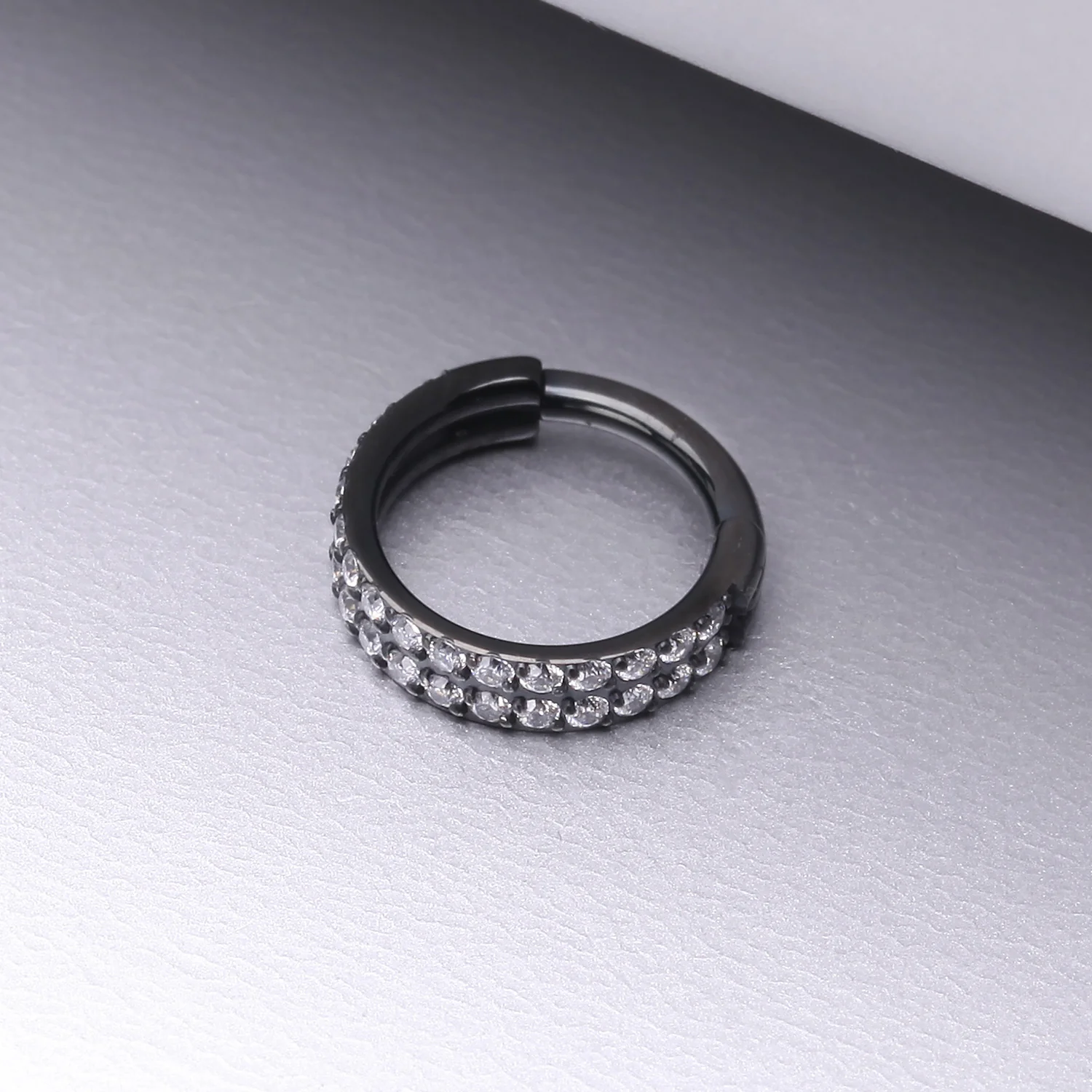 Implant Grade Titanium Blackline Double Lined Gems Seamless Clicker Hoop Ring - Image 2