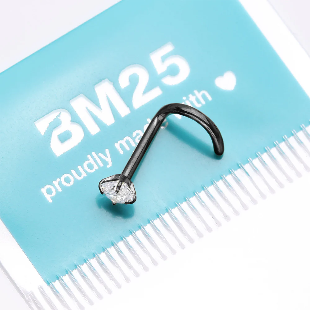 Implant Grade Titanium Blackline Gem Sparkle Prong Set Top Nose Screw Ring - Image 4