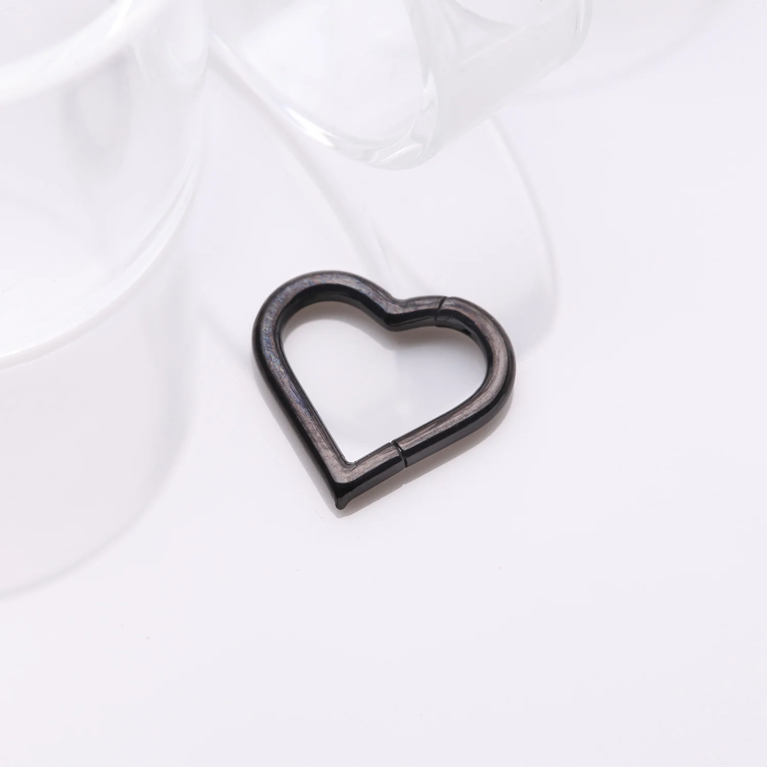 Implant Grade Titanium Blackline Heart Basic Geometric Clicker Hoop Ring - Image 2