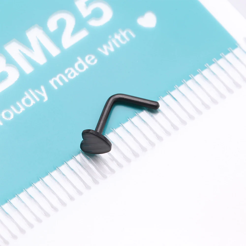 Implant Grade Titanium Blackline Heart Icon L-Shaped Nose Ring - Image 5