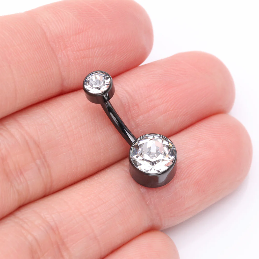 Implant Grade Titanium Blackline Internally Threaded Bezel Set Gem Belly Button Ring - Image 4