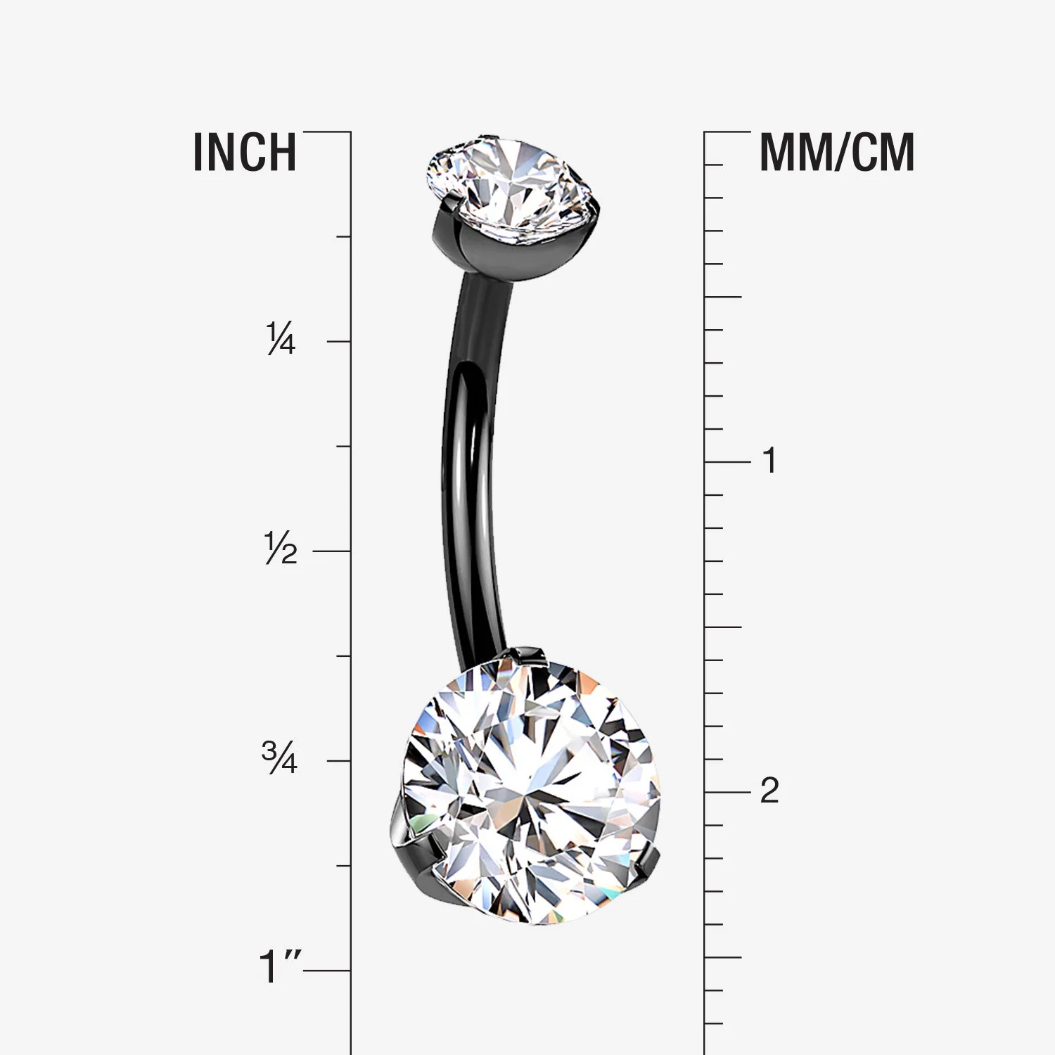 Implant Grade Titanium Blackline Internally Threaded Prong Set Belly Button Ring - Image 2