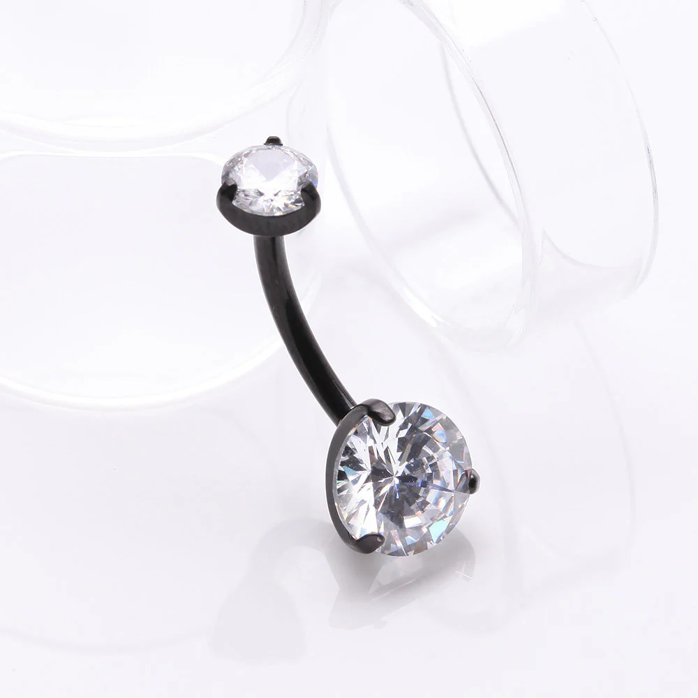 Implant Grade Titanium Blackline Internally Threaded Prong Set Belly Button Ring - Image 3