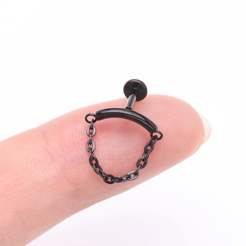Implant Grade Titanium Blackline Modern Curve Chained Internally Threaded Labret - Image 3
