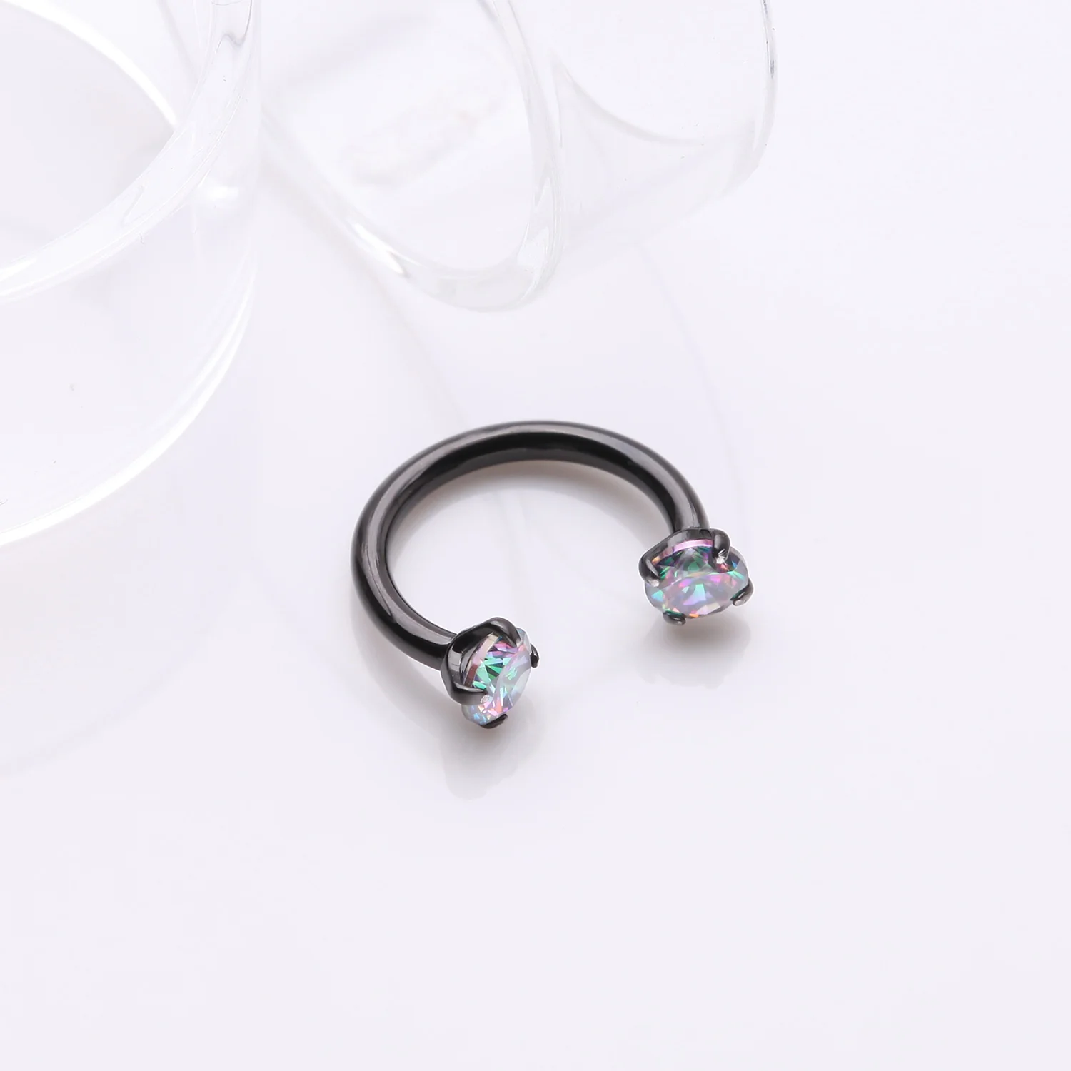 Implant Grade Titanium Blackline Prong Gem Sparkle Internally Threaded Horseshoe Barbell - Image 2