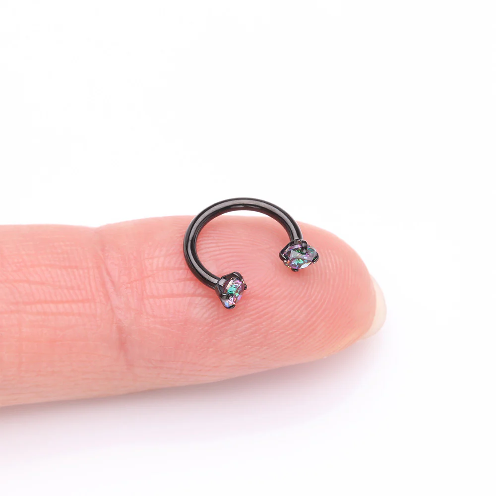 Implant Grade Titanium Blackline Prong Gem Sparkle Internally Threaded Horseshoe Barbell - Image 3