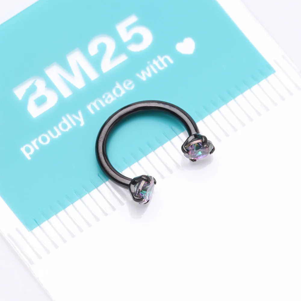Implant Grade Titanium Blackline Prong Gem Sparkle Internally Threaded Horseshoe Barbell - Image 5