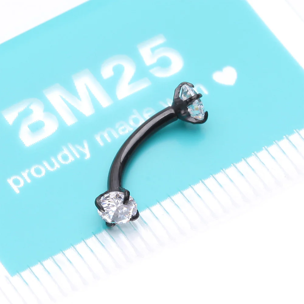 Implant Grade Titanium Blackline Prong Set Gem Sparkles Internally Threaded Curved Barbell - Image 4