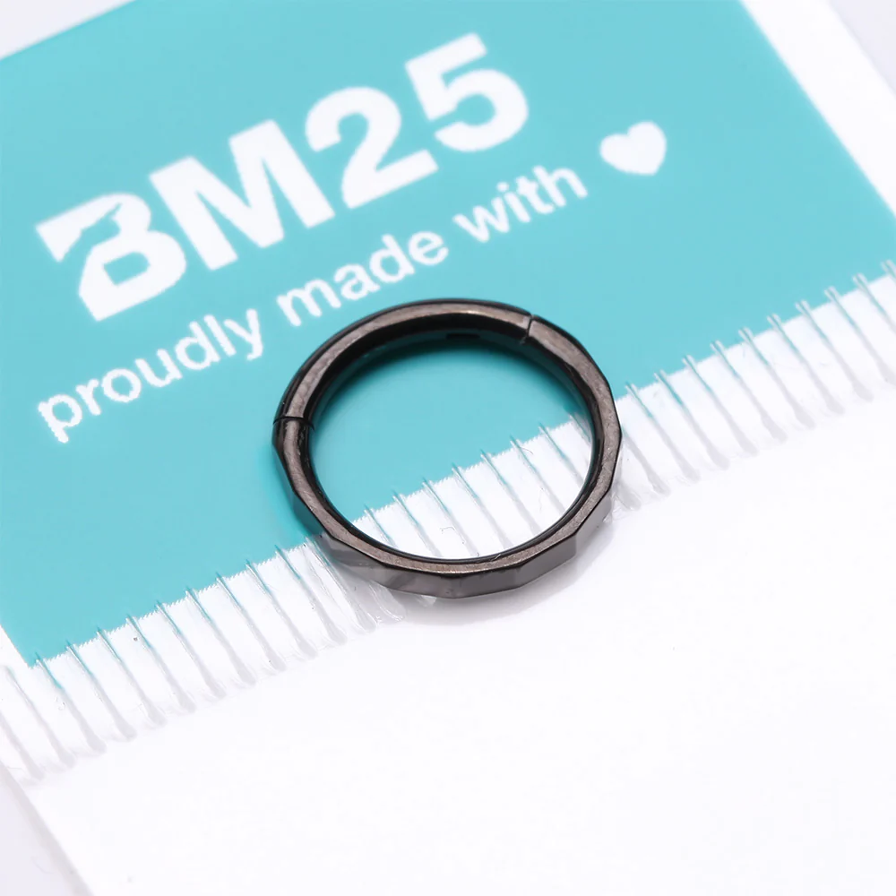 Implant Grade Titanium Blackline Rigid Rectangle Faceted Clicker Hoop Ring - Image 4