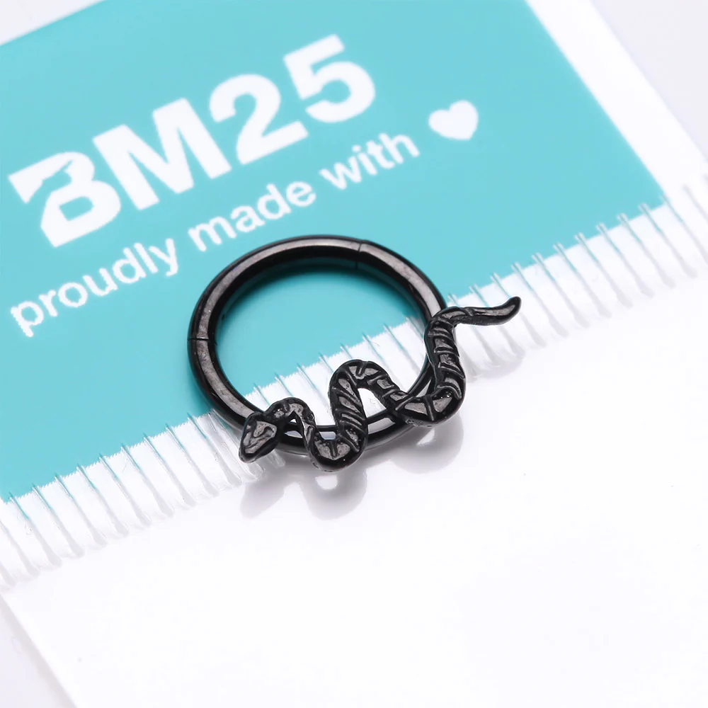 Implant Grade Titanium Blackline Snake Swiggle Clicker Hoop Ring - Image 4
