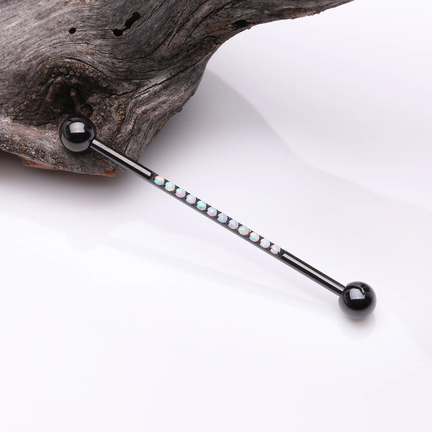 Implant Grade Titanium Blackline Sparkle Lined Fire Opal Industrial Barbell - Image 2