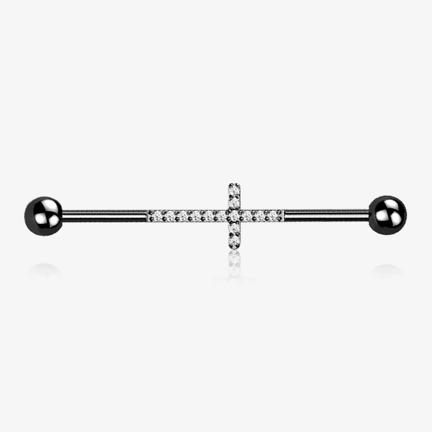 Implant Grade Titanium Blackline Sparkle Lined Multi-Gem Cross Industrial Barbell