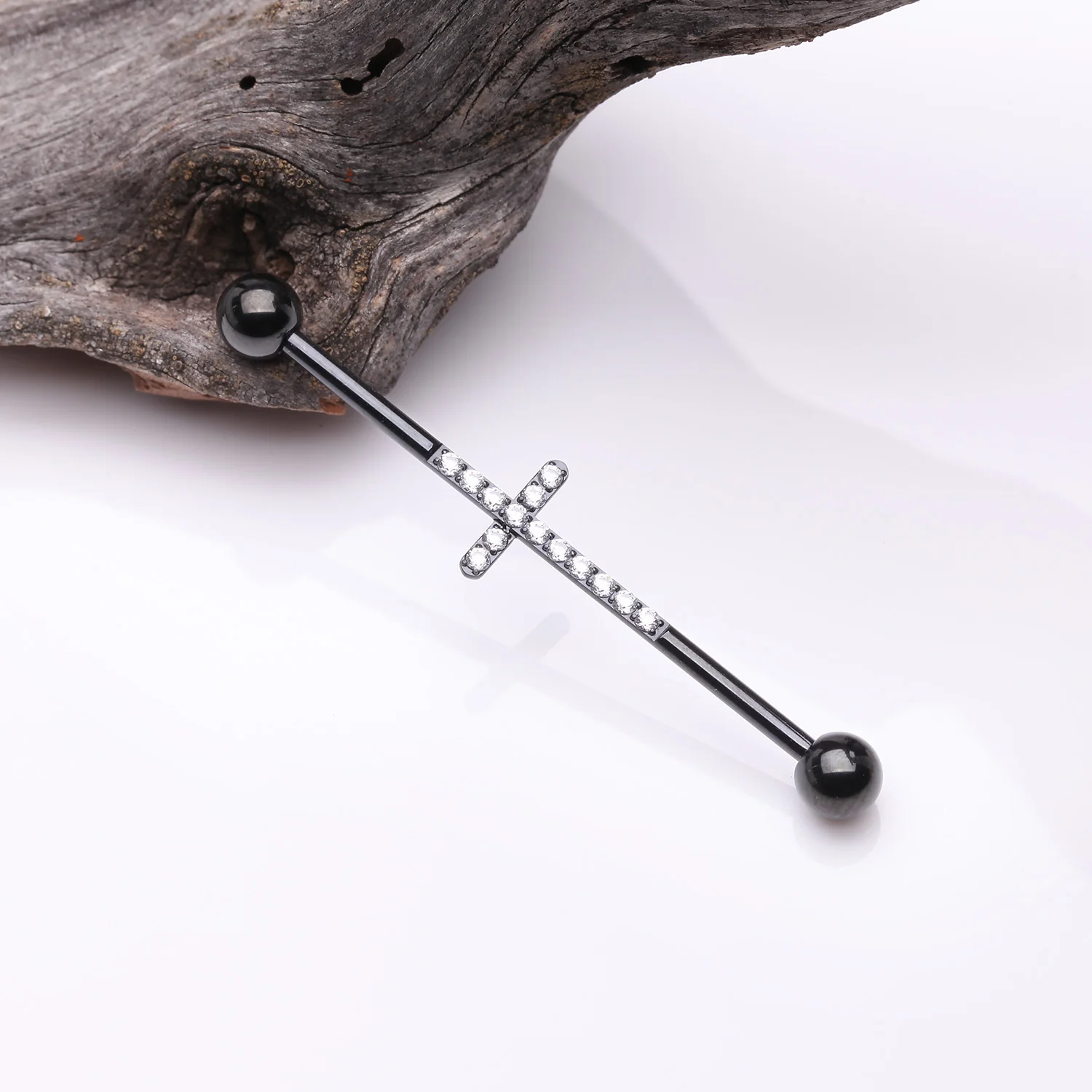 Implant Grade Titanium Blackline Sparkle Lined Multi-Gem Cross Industrial Barbell - Image 2