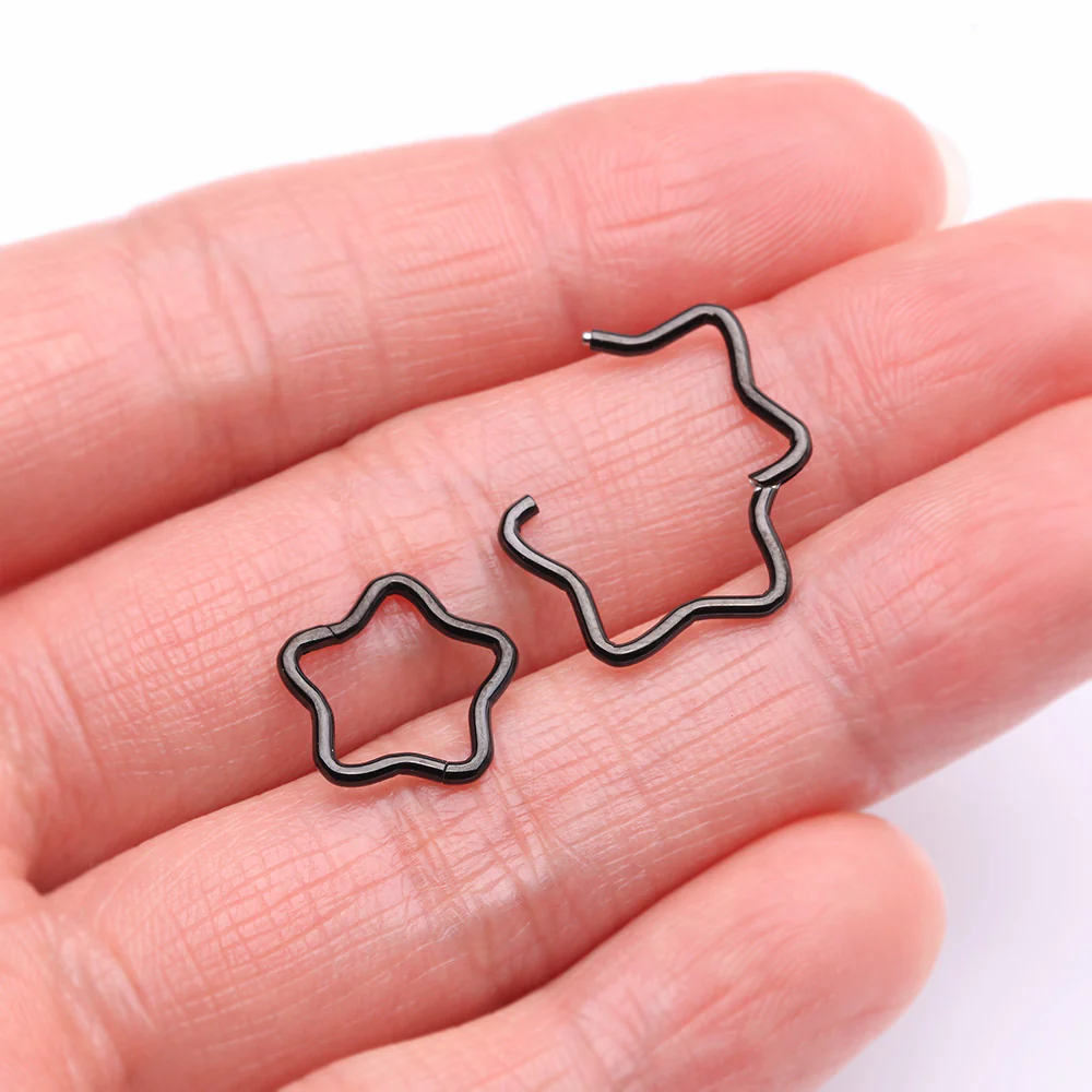 Implant Grade Titanium Blackline Star Basic Geometric Clicker Hoop Ring - Image 3