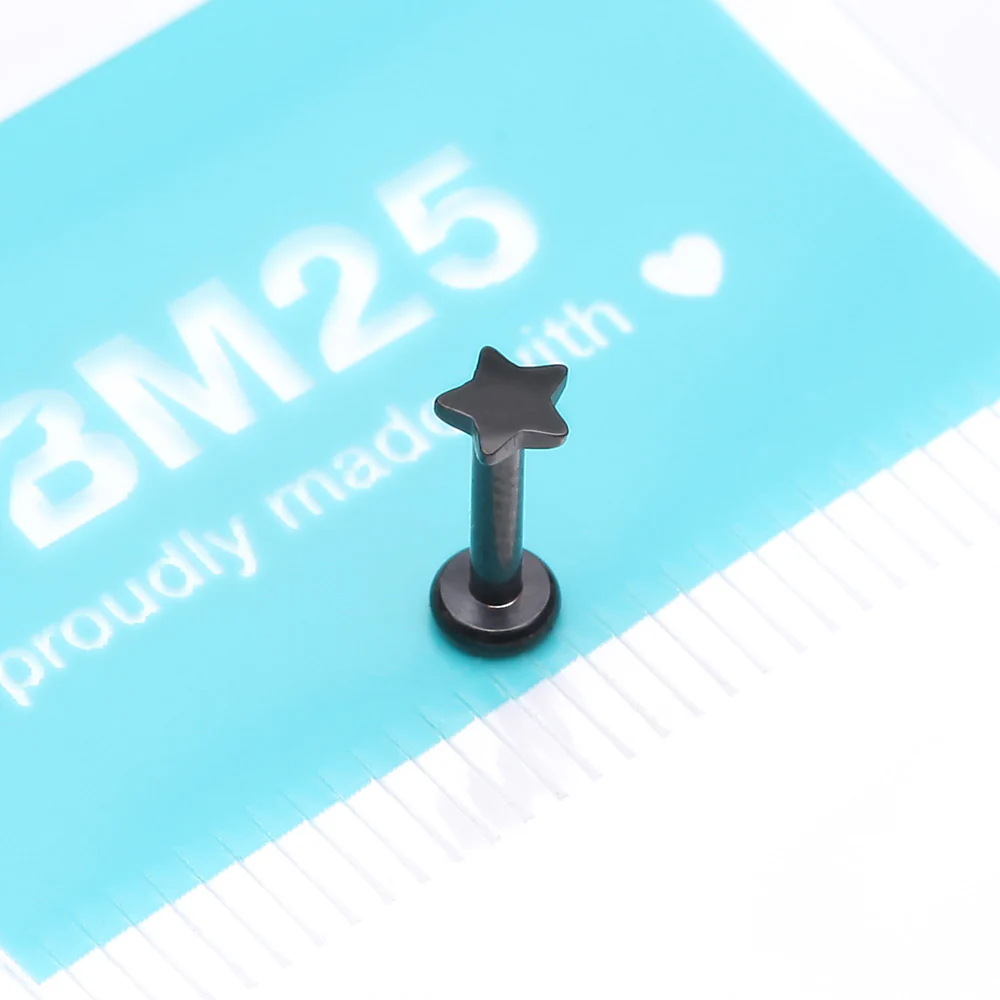 Implant Grade Titanium Blackline Star Top Internally Threaded Flat Back Stud Labret - Image 4