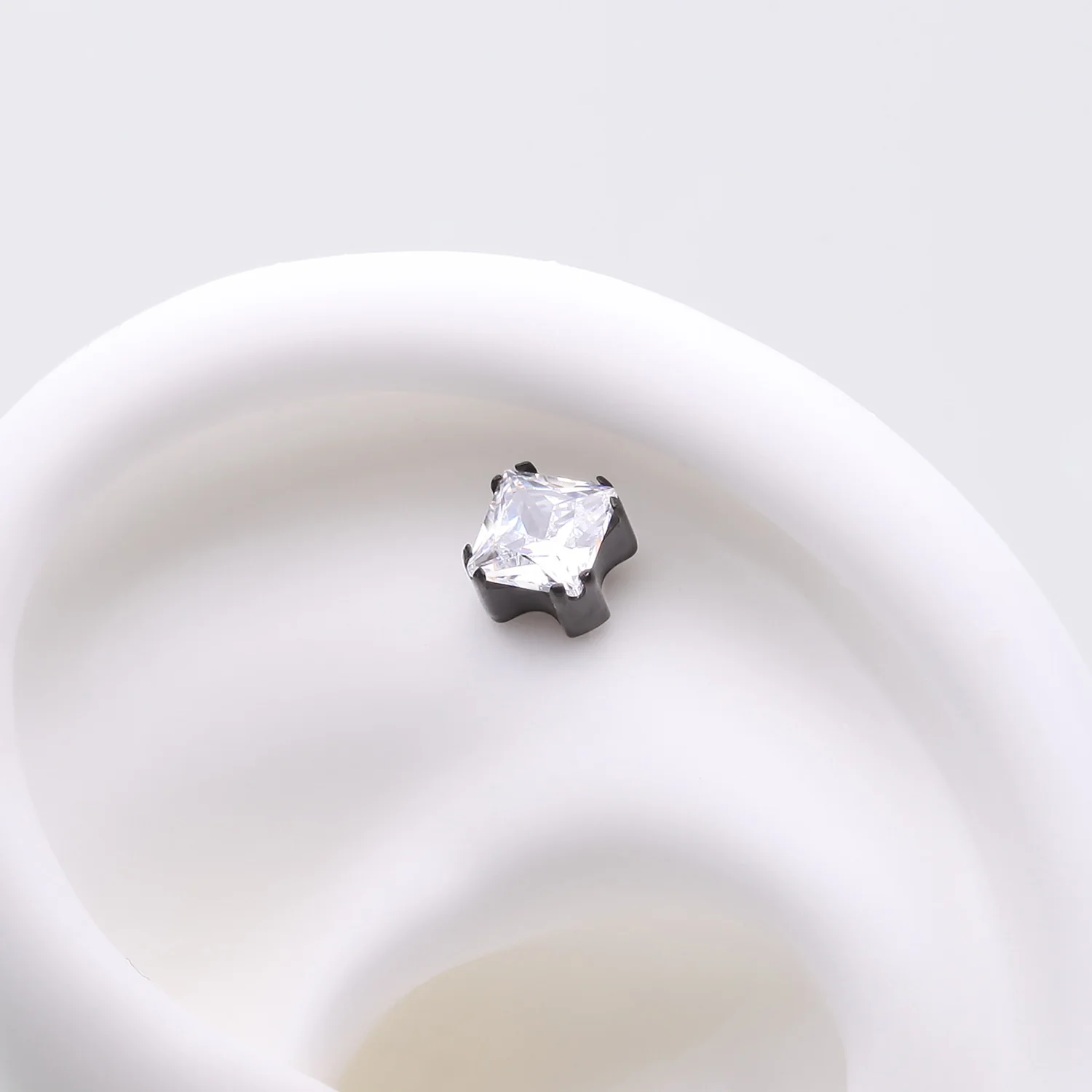 Implant Grade Titanium OneFit Threadless Blackline Prong Set Square Gem Sparkle Top Part - Image 2