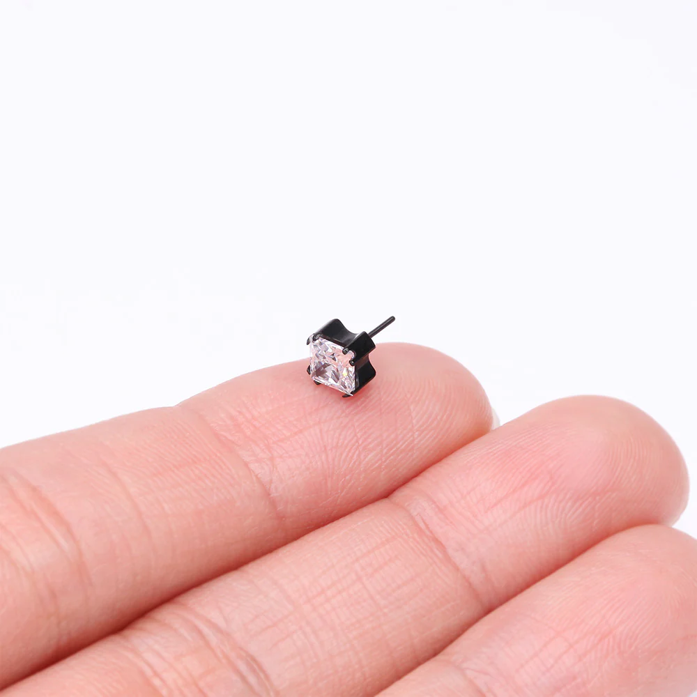 Implant Grade Titanium OneFit Threadless Blackline Prong Set Square Gem Sparkle Top Part - Image 3