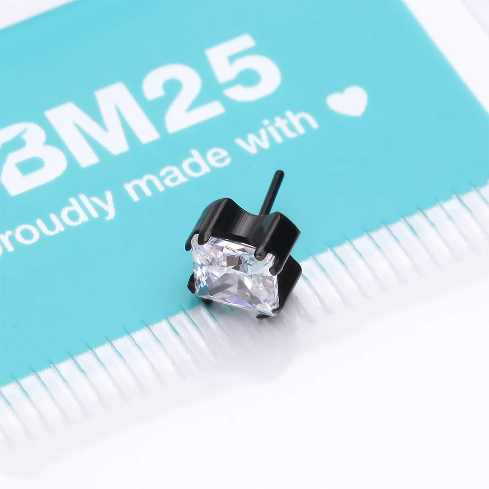 Implant Grade Titanium OneFit Threadless Blackline Prong Set Square Gem Sparkle Top Part - Image 4