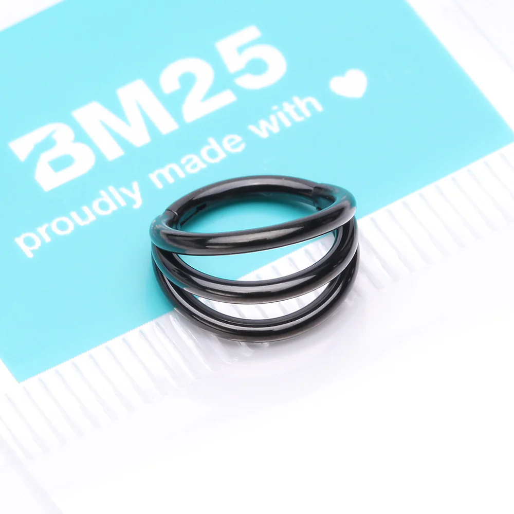 Implant Grade Titanium Blackline Triple Row Hoops Steel Seamless Clicker Hoop Ring - Image 5