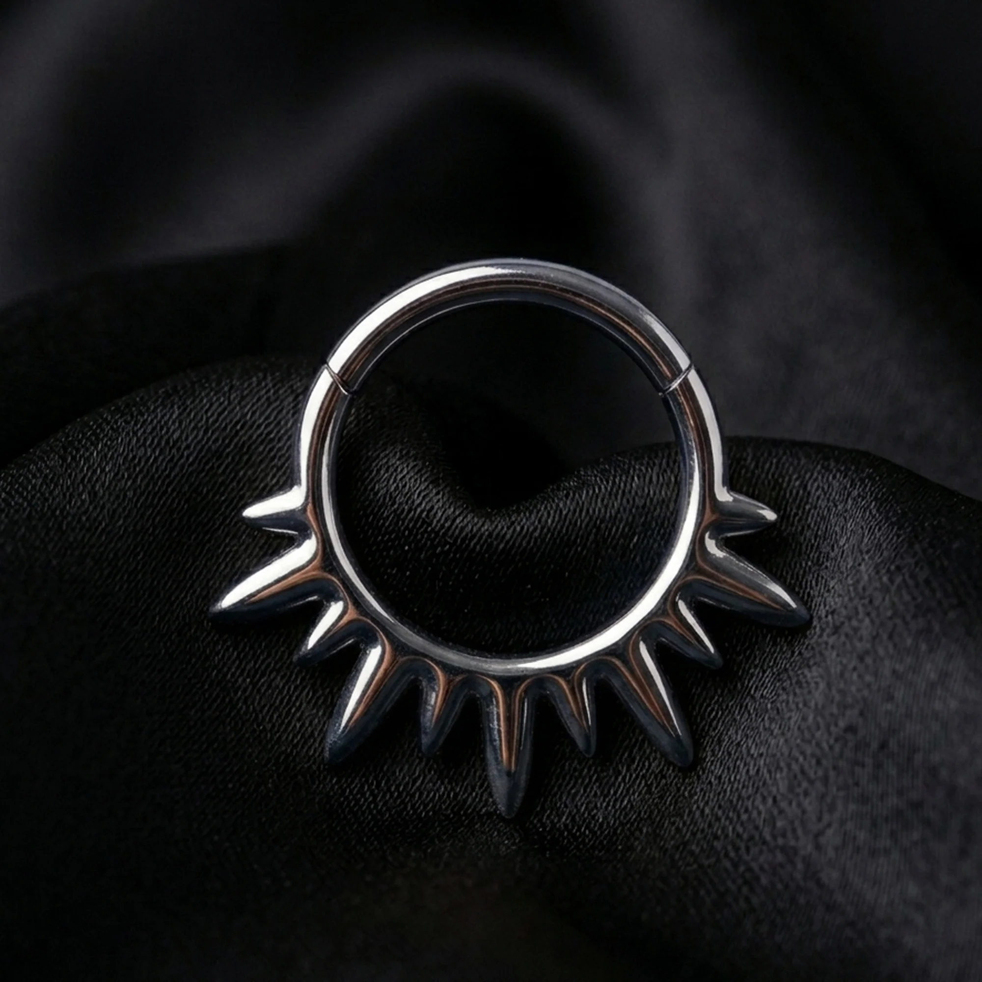 Implant Grade Titanium Blazing Sun Rays Clicker Hoop Ring - Image 3