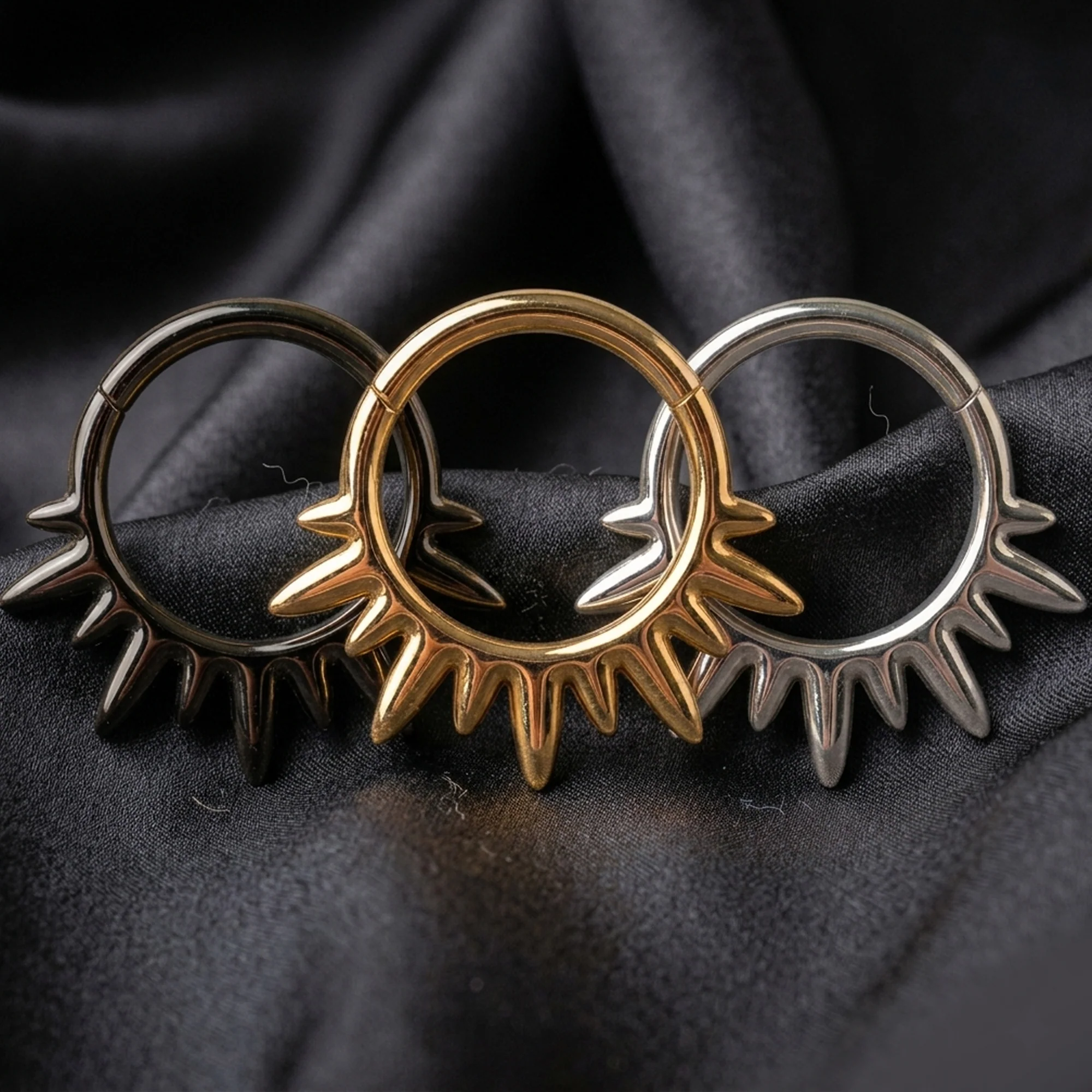 Implant Grade Titanium Blazing Sun Rays Clicker Hoop Ring - Image 4
