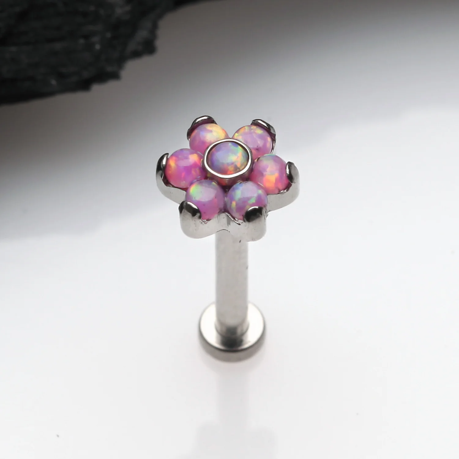 Implant Grade Titanium OneFit Threadless Brilliant Fire Opal Flower Top Flat Back Stud Labret - Image 2