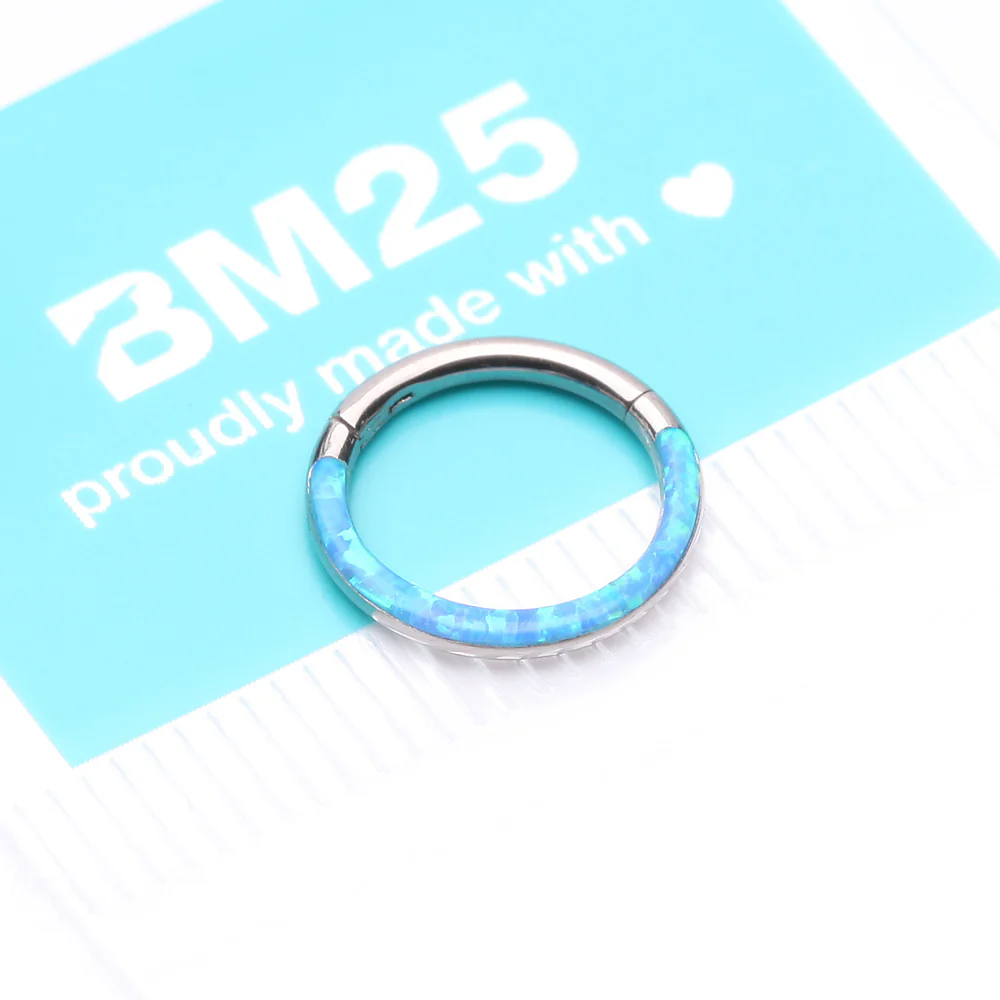 Implant Grade Titanium Brilliant Fire Opal Lined Front Facing Seamless Clicker Hoop Ring - Image 5