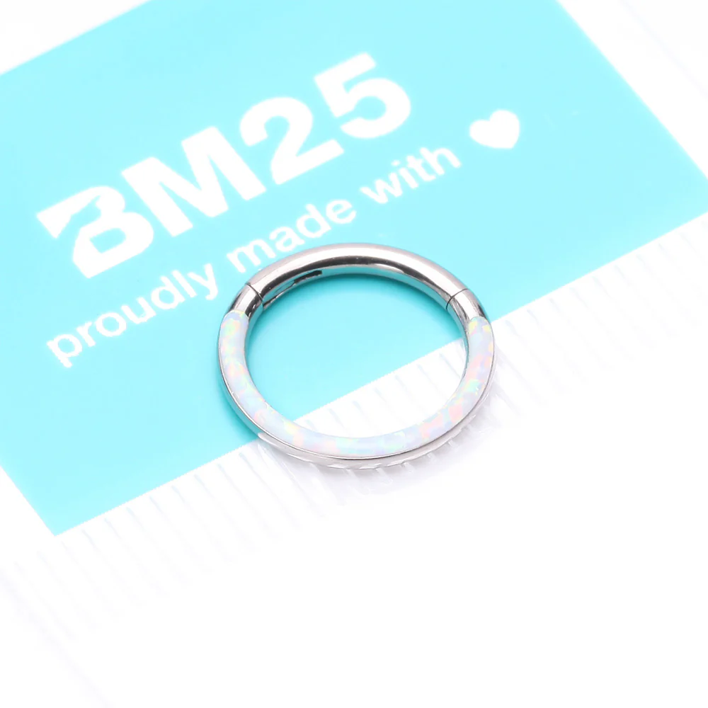 Implant Grade Titanium Brilliant Fire Opal Lined Front Facing Seamless Clicker Hoop Ring - Image 5