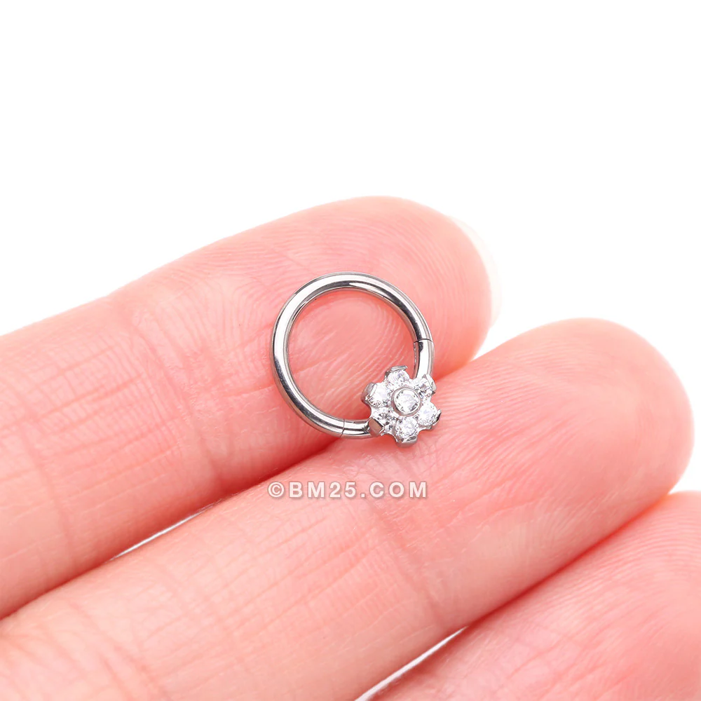 Implant Grade Titanium Brilliant Flower Sparkle Clicker Hoop Ring - Image 3
