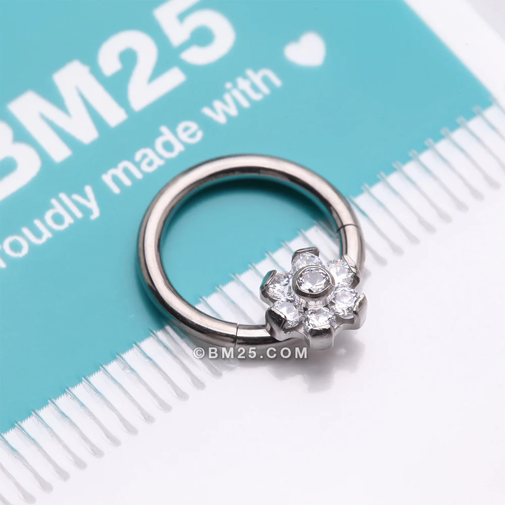 Implant Grade Titanium Brilliant Flower Sparkle Clicker Hoop Ring - Image 5