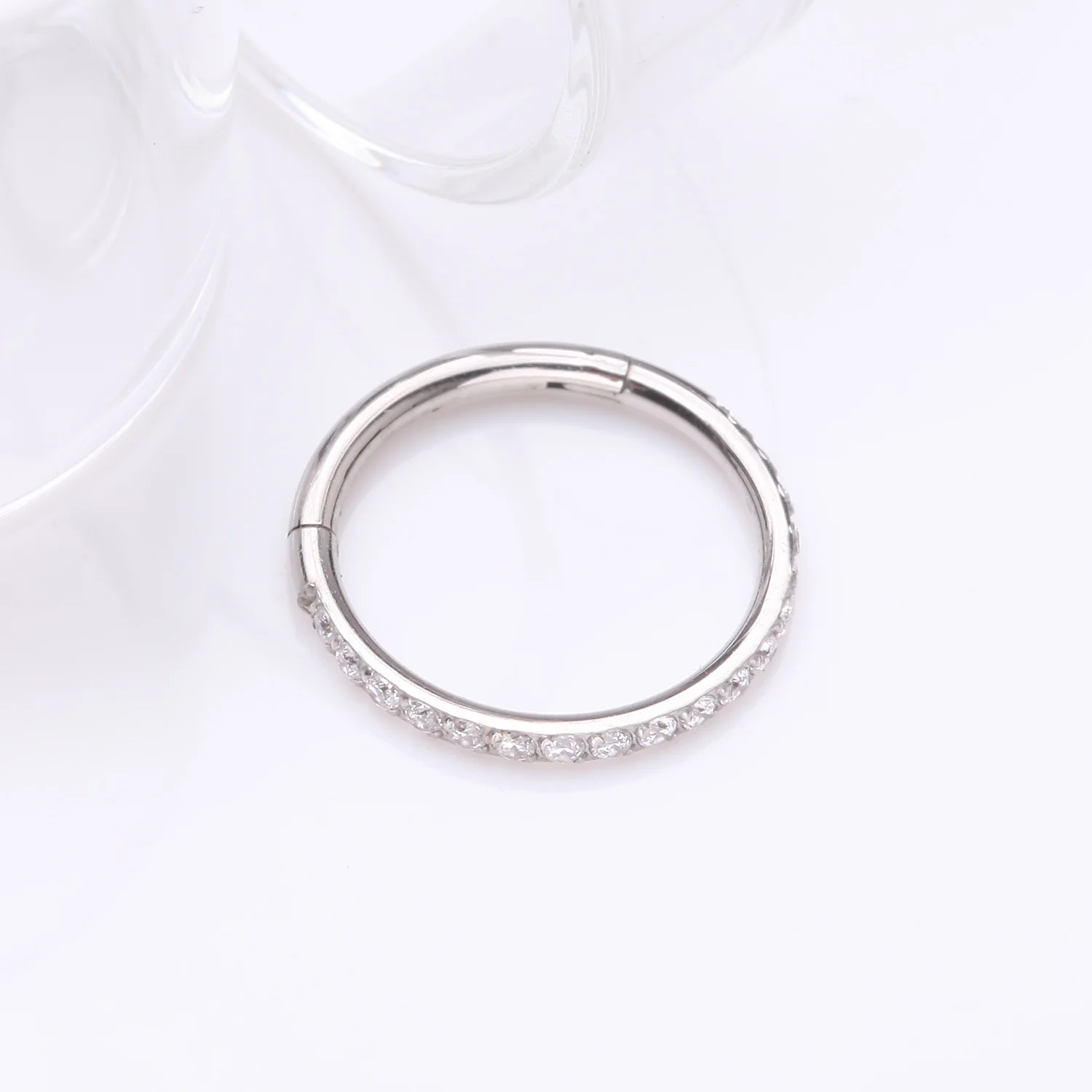 Implant Grade Titanium Brilliant Sparkle Gems Lined Clicker Hoop Ring - Image 2
