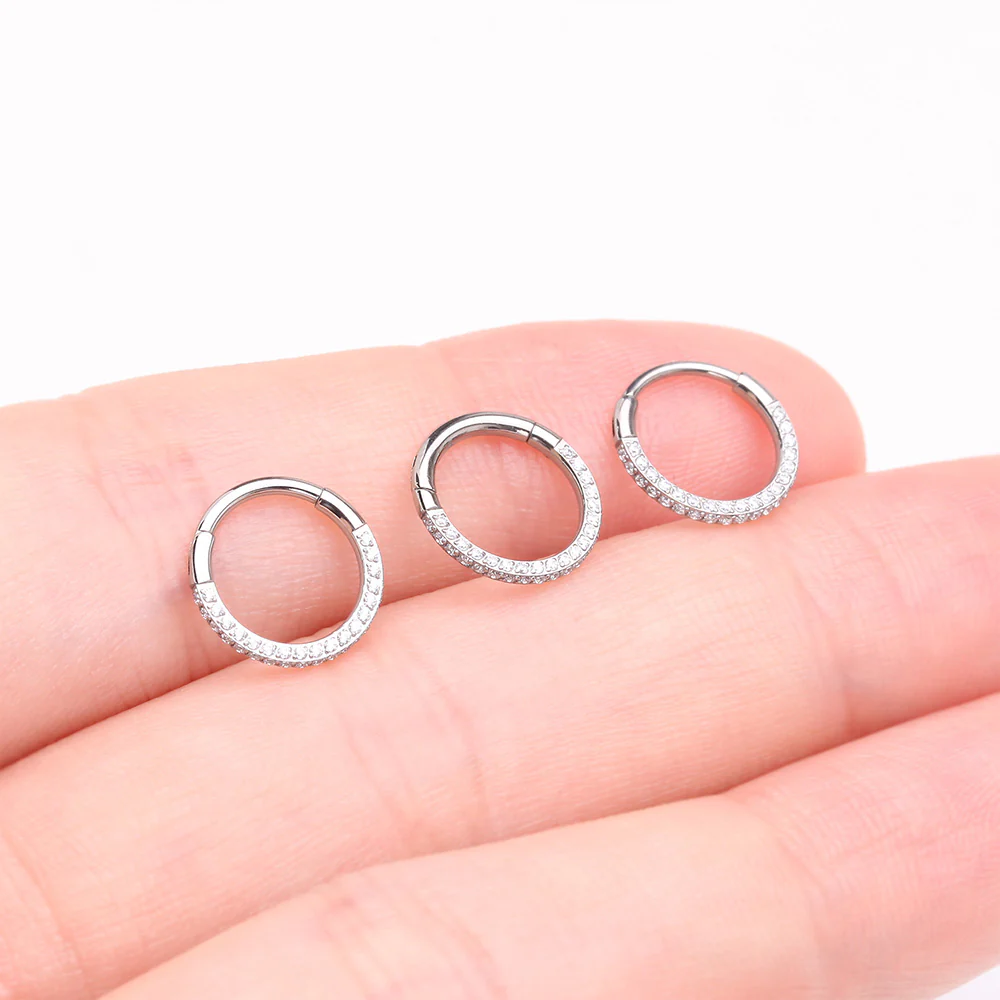Implant Grade Titanium Brilliant Sparkle Pave Encircle Clicker Hoop Ring - Image 4