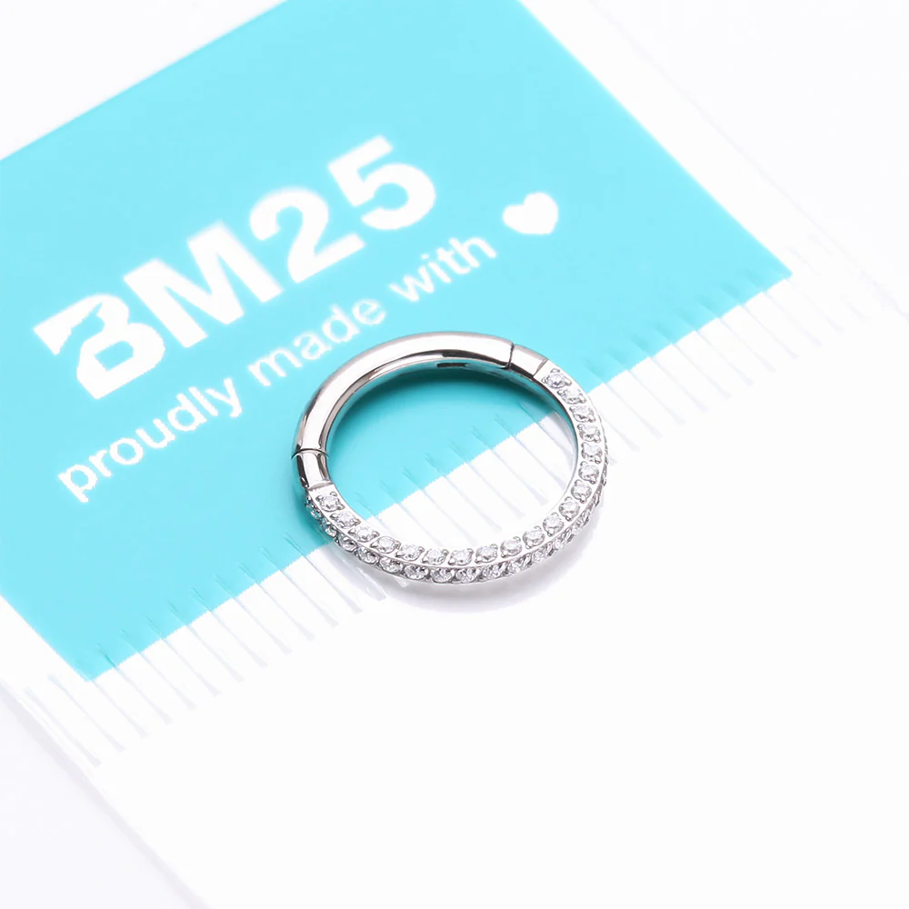Implant Grade Titanium Brilliant Sparkle Pave Encircle Clicker Hoop Ring - Image 5