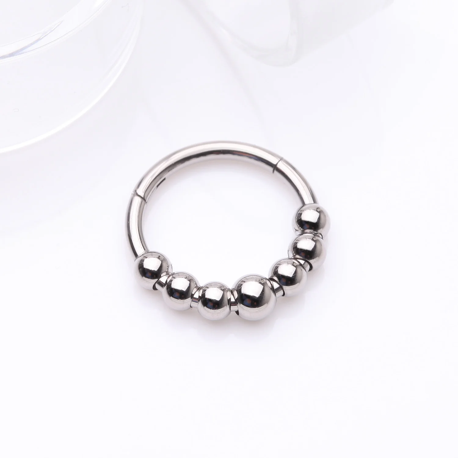 Implant Grade Titanium Cascading Bali Beads Clicker Hoop Ring - Image 2