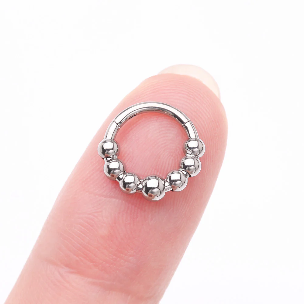 Implant Grade Titanium Cascading Bali Beads Clicker Hoop Ring - Image 3